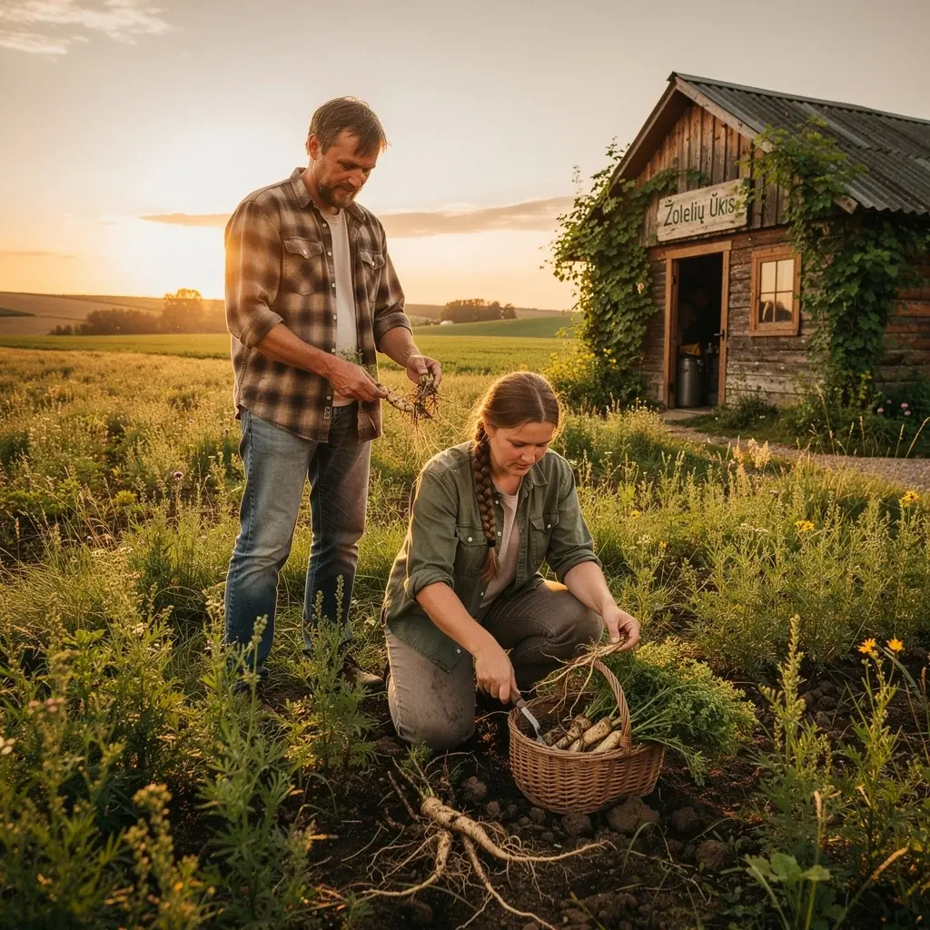 Puodelis šiltos arbatos su astragalus šaknimi ir žolelėmis.