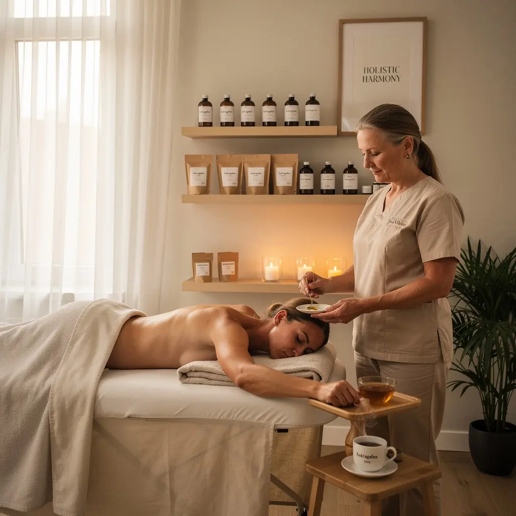 Arbatos ceremonija su astragalus arbata ir tradiciniais puodeliais.