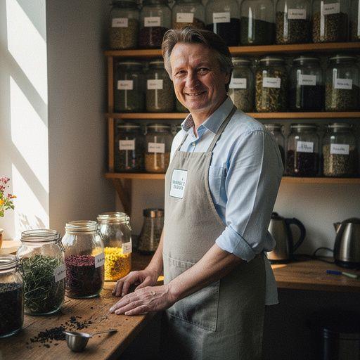 Žolelių ingredientai, naudojami astragalus širdies arbatoje, išdėstyti ant medinio stalo.